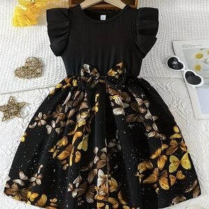 Charming Black and Gold Butterfly Kids Dress/ different colors Choose one